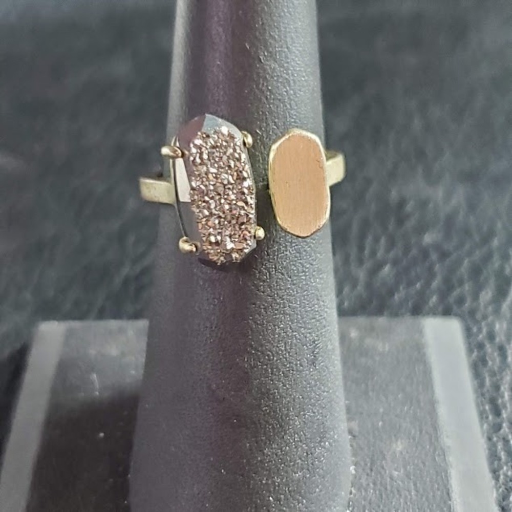 Kendra Scott Elyse Gold Tone Iridescent Drusy Ring Size 6.25 Modern READ